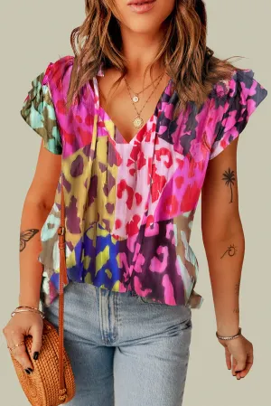 Rose V Neck Crinkled Blouse