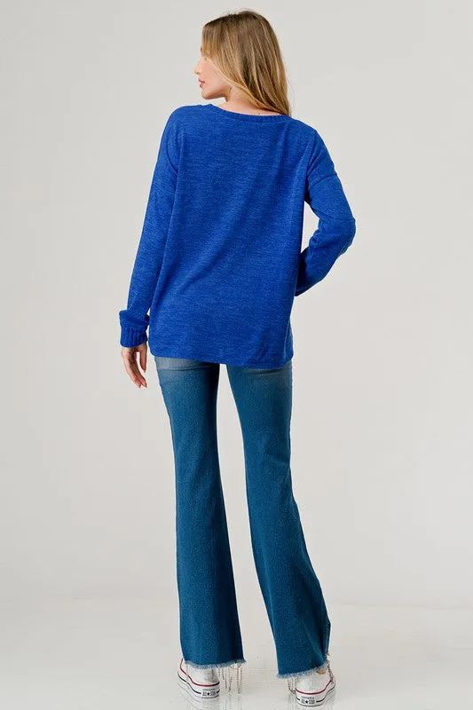 Royal Blue Rhinestone V Neck Top