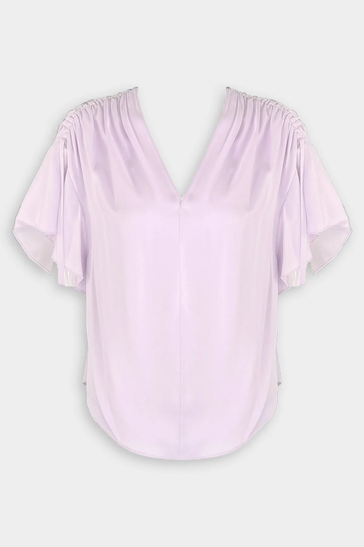 Ruched Flutter Sleeve Blouse in Violetta