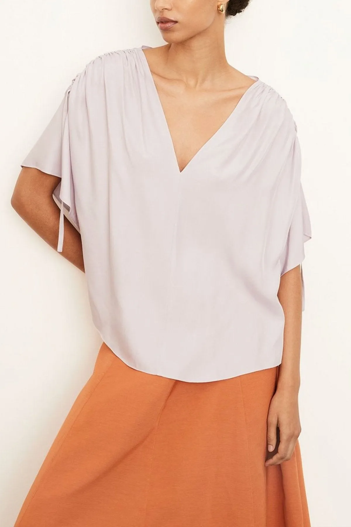 Ruched Flutter Sleeve Blouse in Violetta