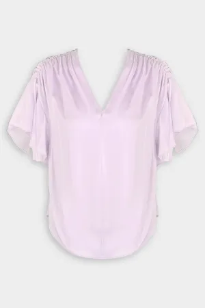 Ruched Flutter Sleeve Blouse in Violetta