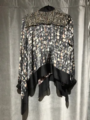 SACAI Long Sleeve Silk Printed and Tweed Blouse