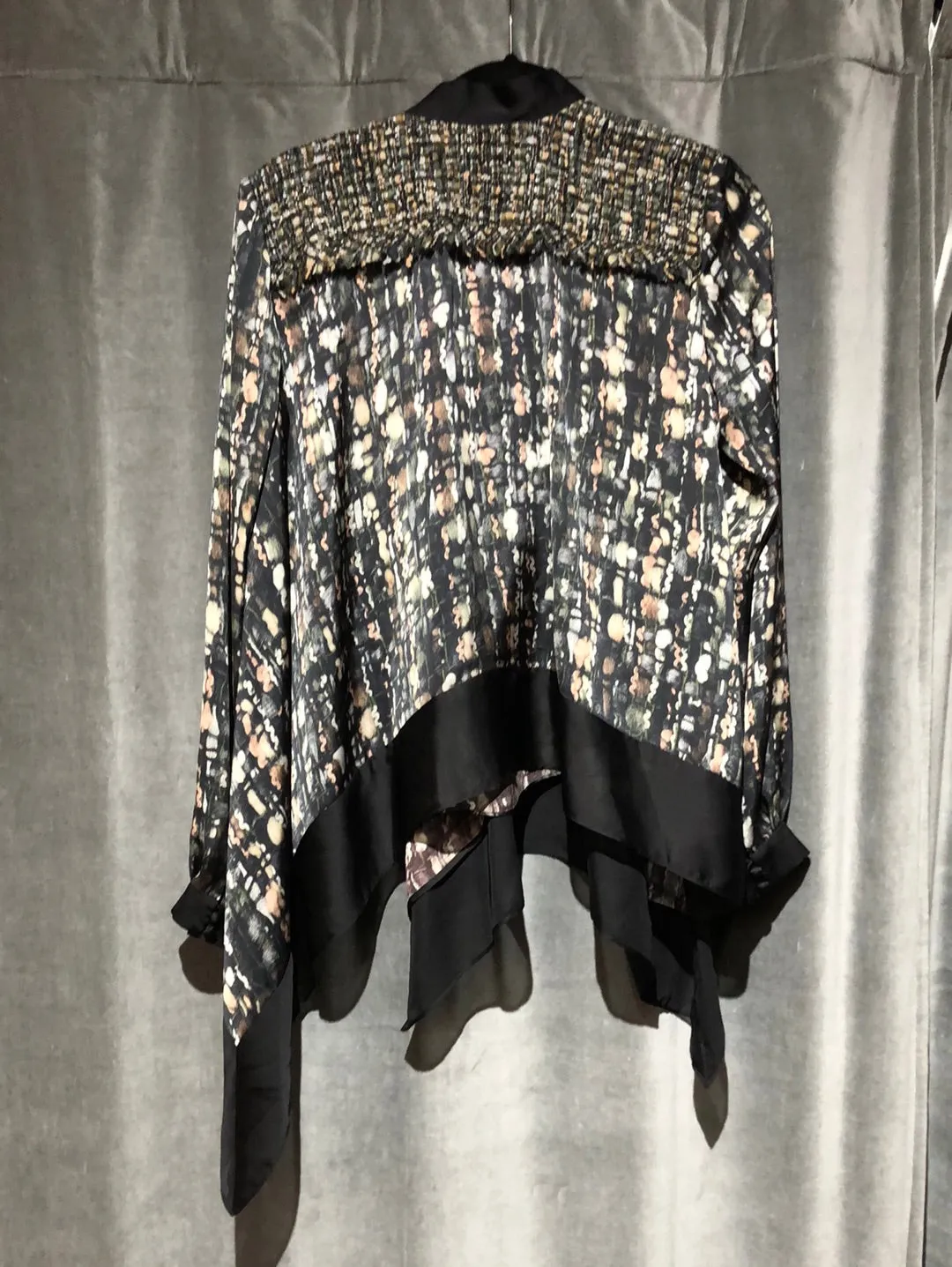 SACAI Long Sleeve Silk Printed and Tweed Blouse