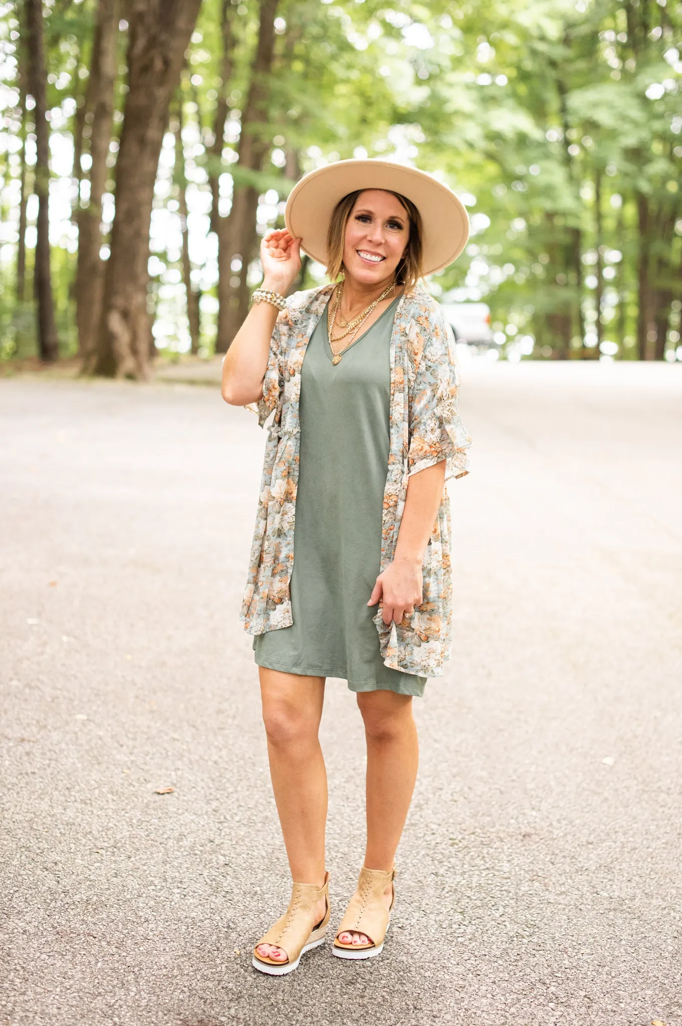 Sage V Neck Knit Dress with Pockets