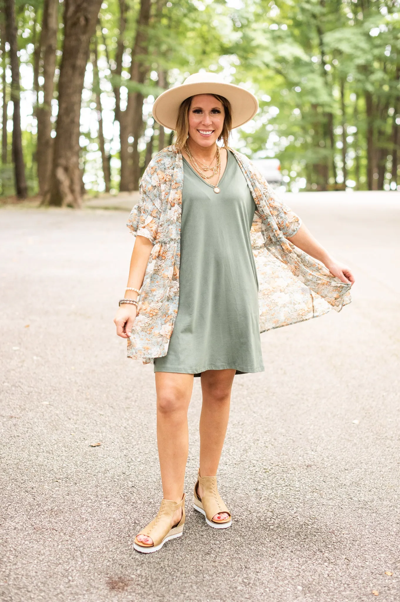 Sage V Neck Knit Dress with Pockets