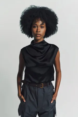 SAINT LAURENT | SATIN COWL-NECK CROP TOP