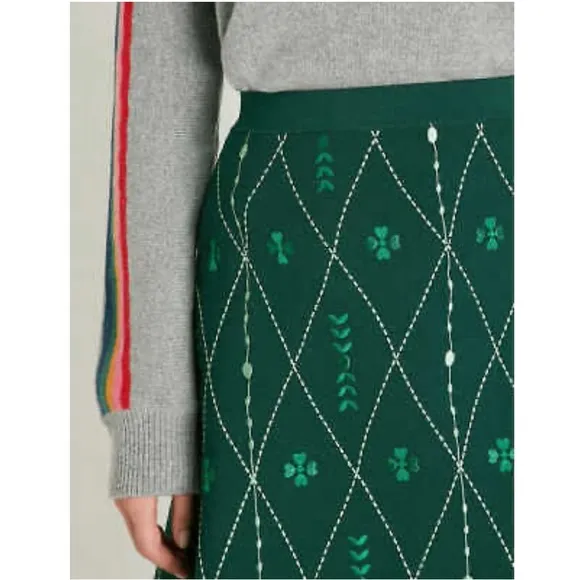 Sandro Damien Botanical Embroidered Knit A Line Mini Skirt Irish Clover