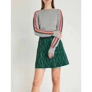 Sandro Damien Botanical Embroidered Knit A Line Mini Skirt Irish Clover