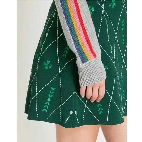Sandro Damien Botanical Embroidered Knit A Line Mini Skirt Irish Clover