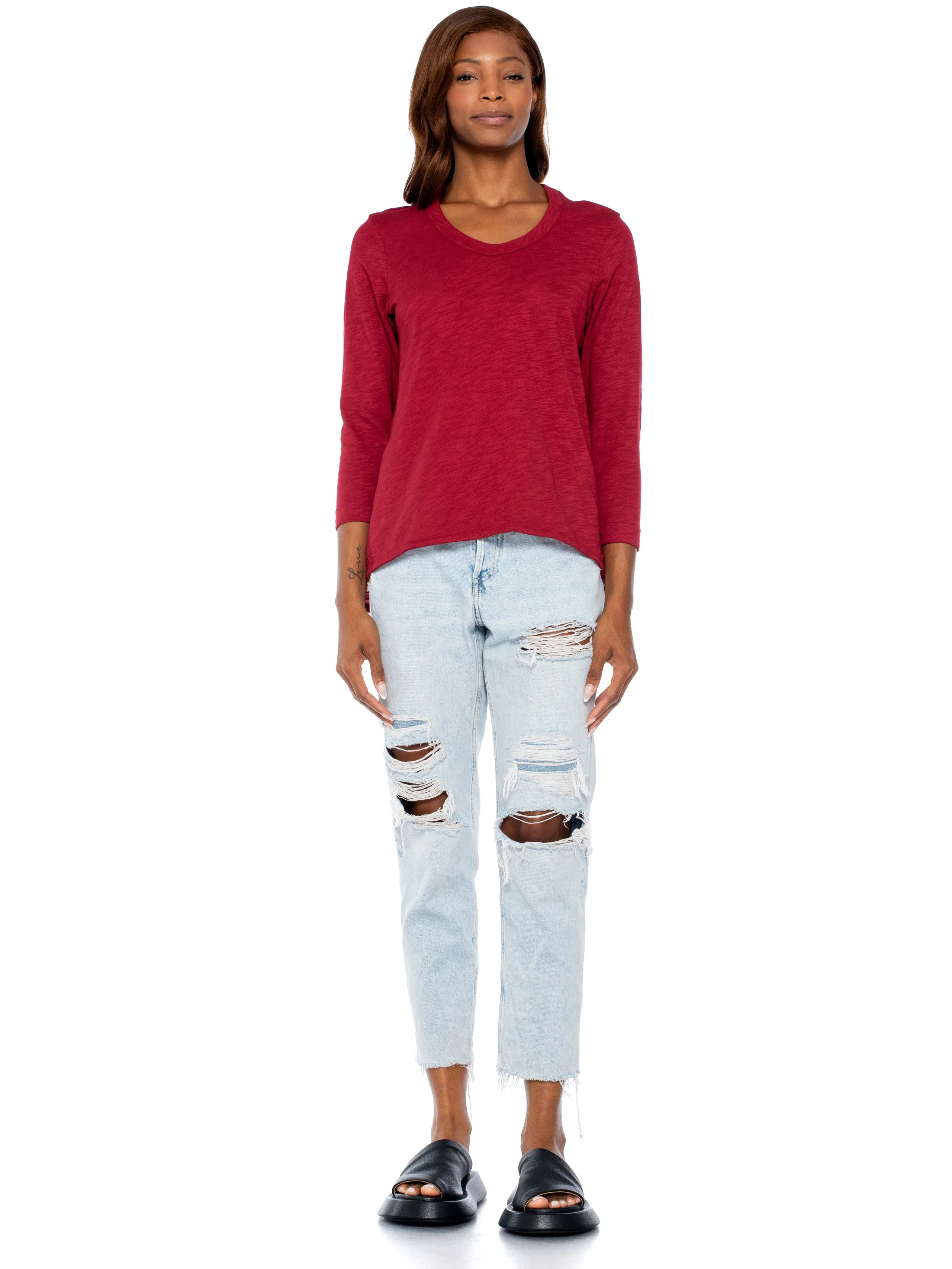 Scoopy Neck 3/4 Sleeve BF Tee