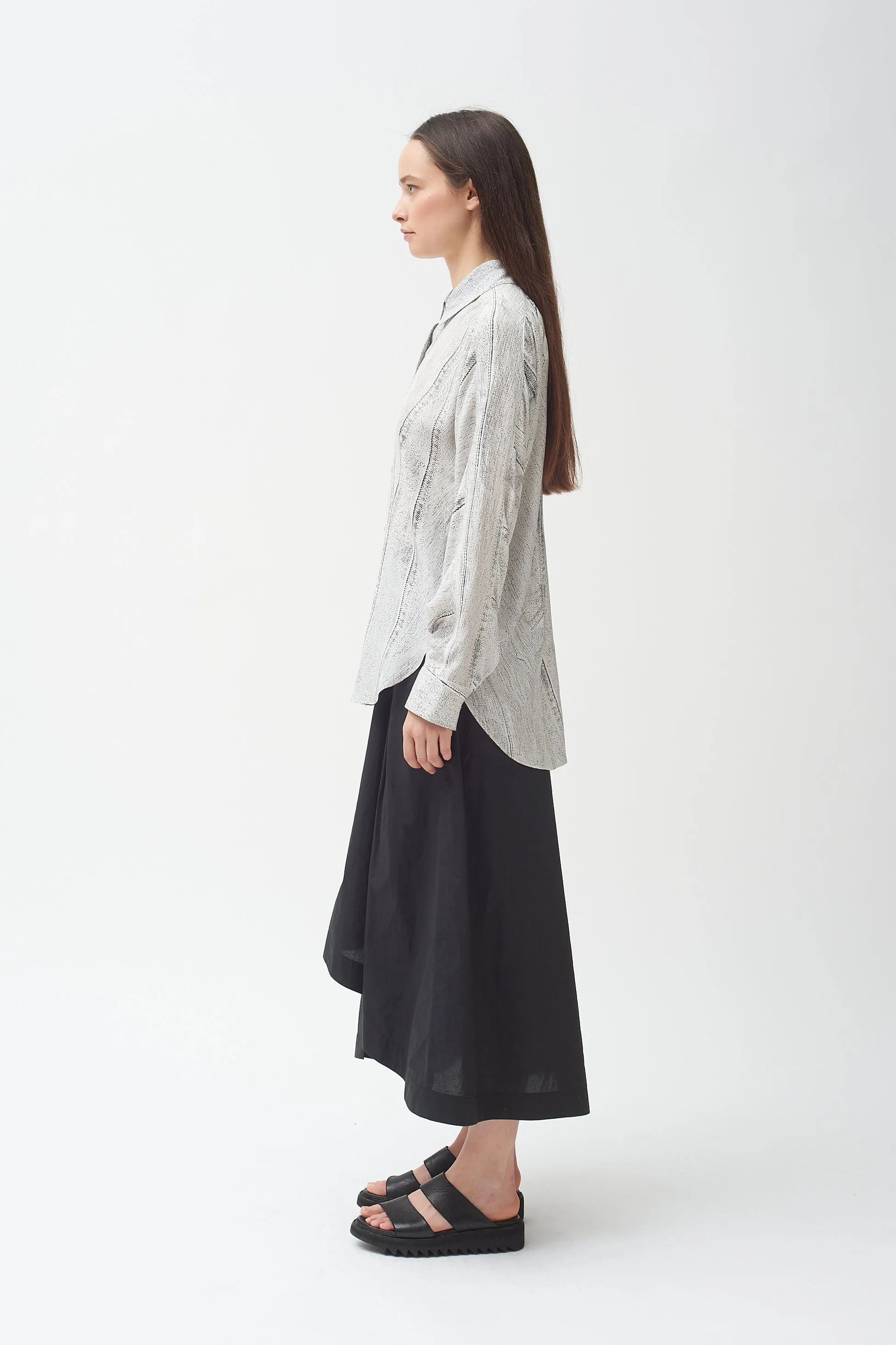 Seamed Denim Print silk  Shirt