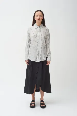 Seamed Denim Print silk  Shirt