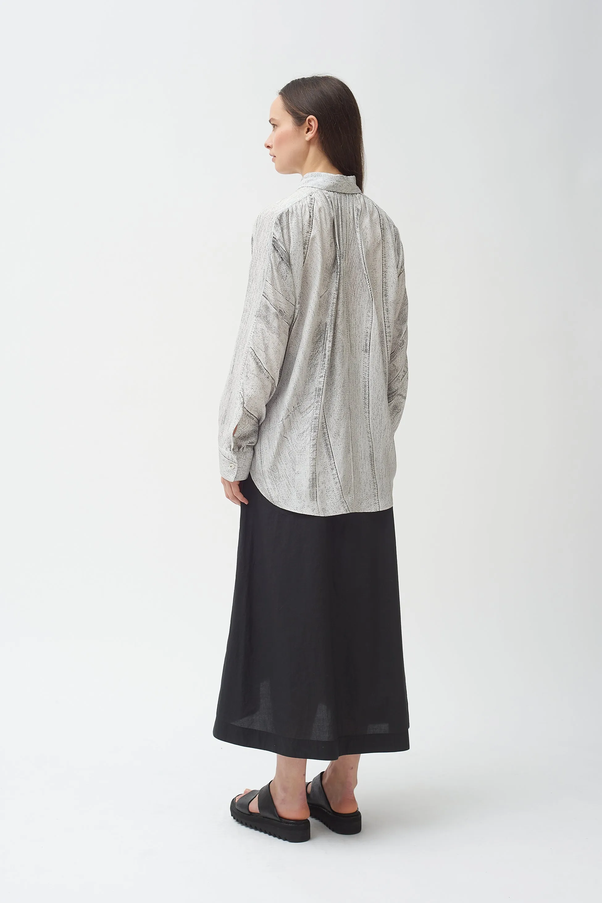 Seamed Denim Print silk  Shirt