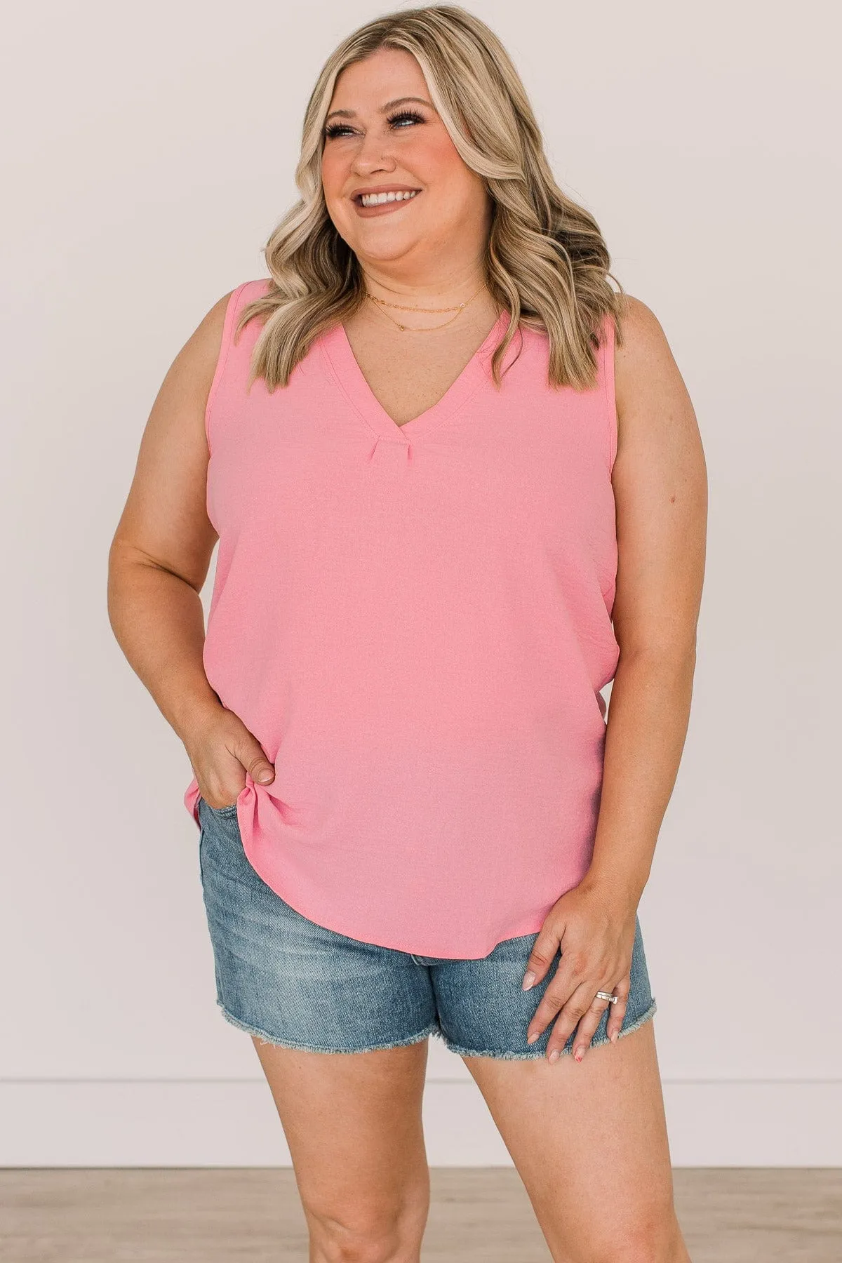 See Me Shine V-Neck Tank Top- Baby Pink