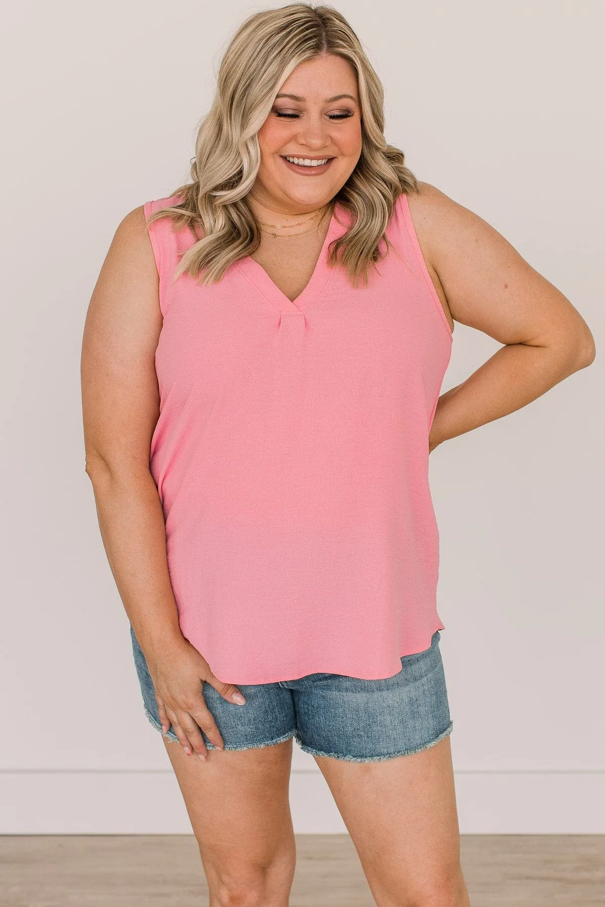 See Me Shine V-Neck Tank Top- Baby Pink