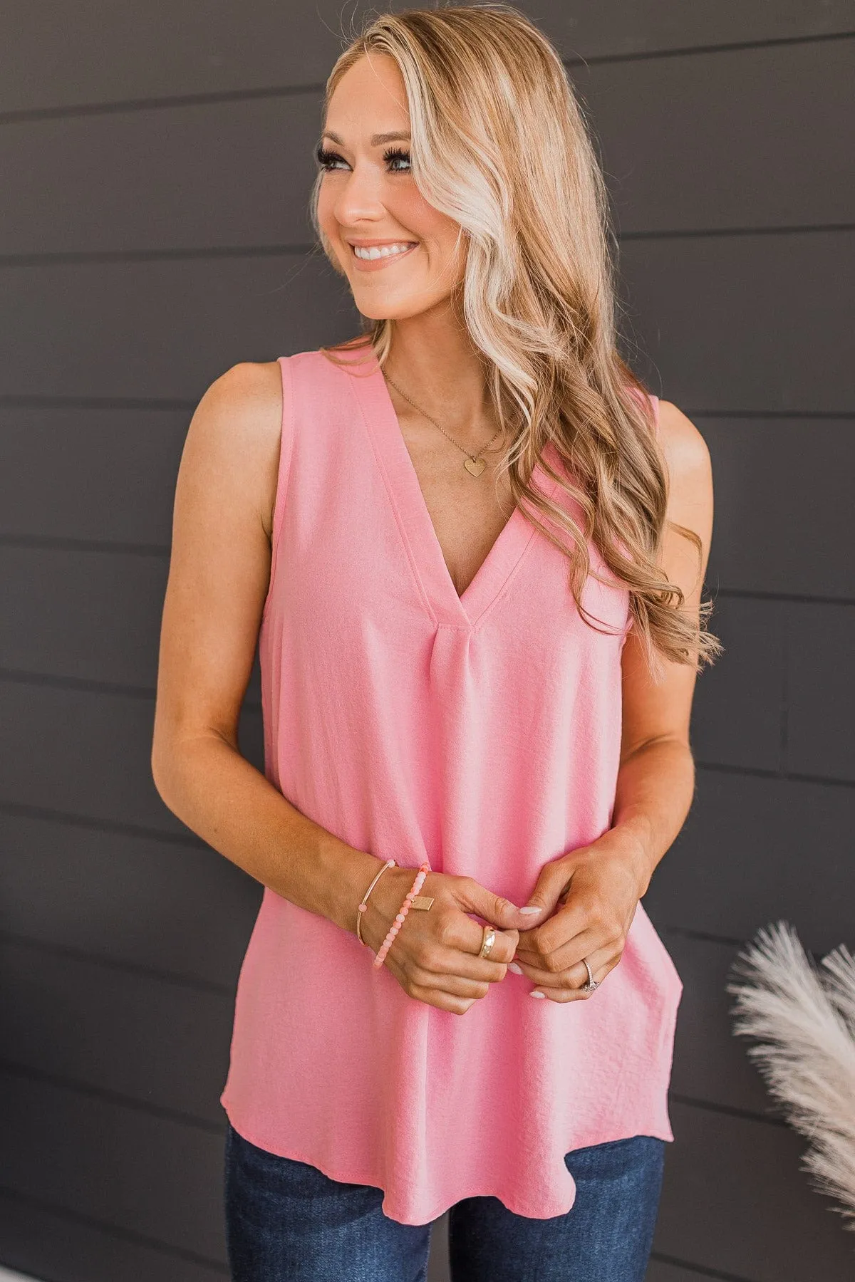 See Me Shine V-Neck Tank Top- Baby Pink