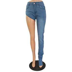 Sexy One Leg Stacked Jeans Women Zipper Fly Bodycon Denim Long Pants Summer Spring High Street Y2k Bottoms Party Clubwear 2023