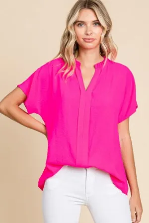 Short Sleeve Split V Neck Blouse