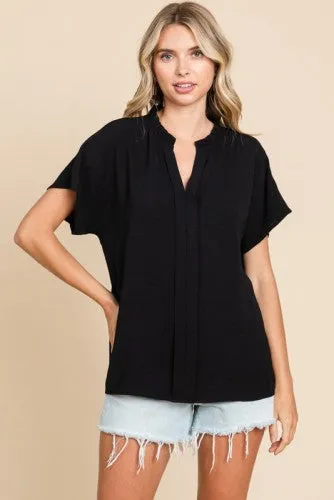 Short Sleeve Split V Neck Blouse