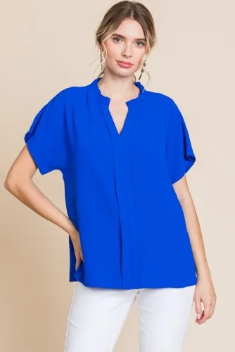 Short Sleeve Split V Neck Blouse