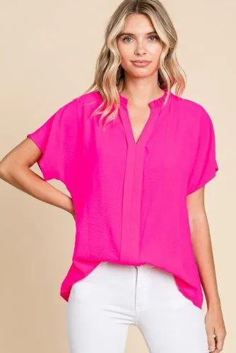 Short Sleeve Split V Neck Blouse
