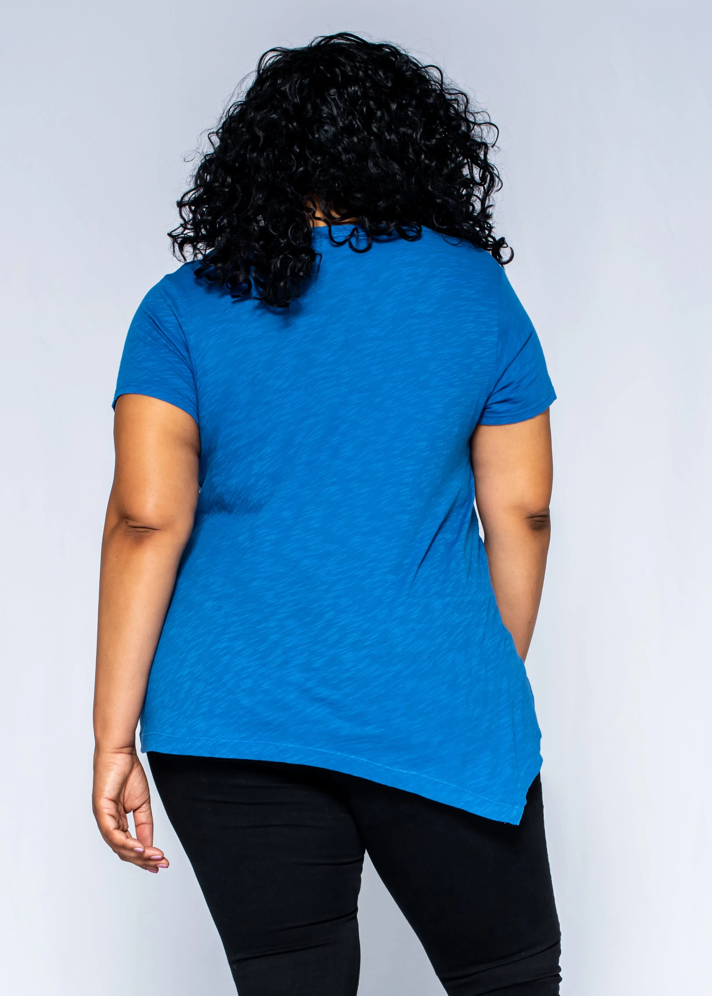 Short Sleeve Tunic Double Slant Hem V-Neck