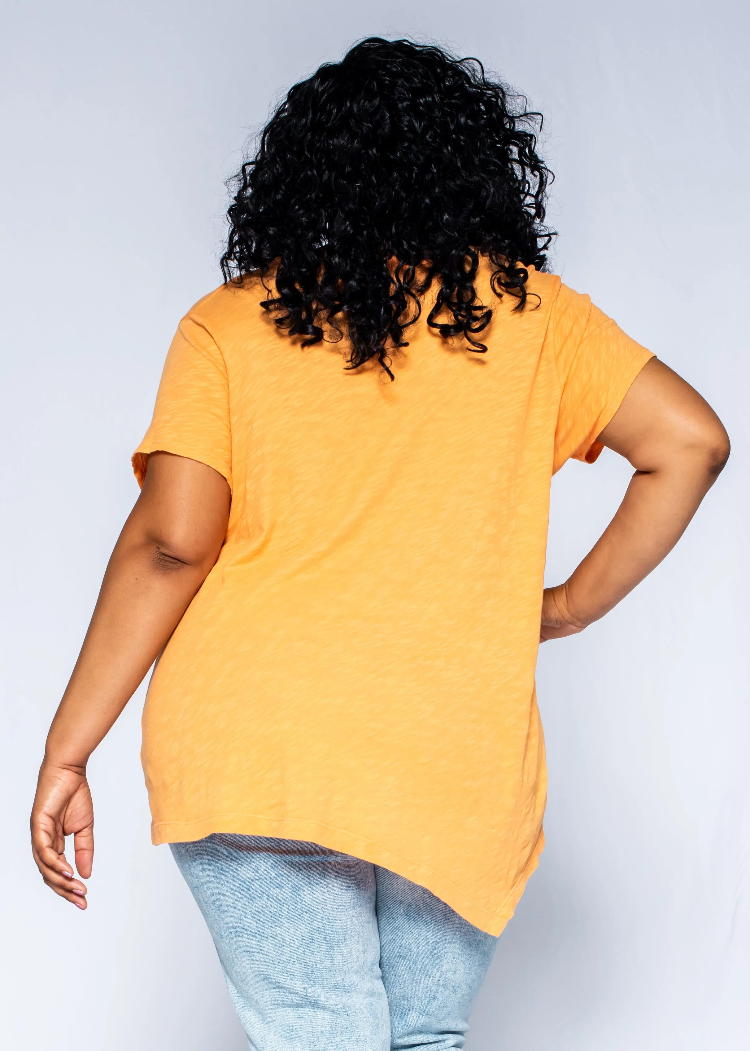 Short Sleeve Tunic Double Slant Hem V-Neck