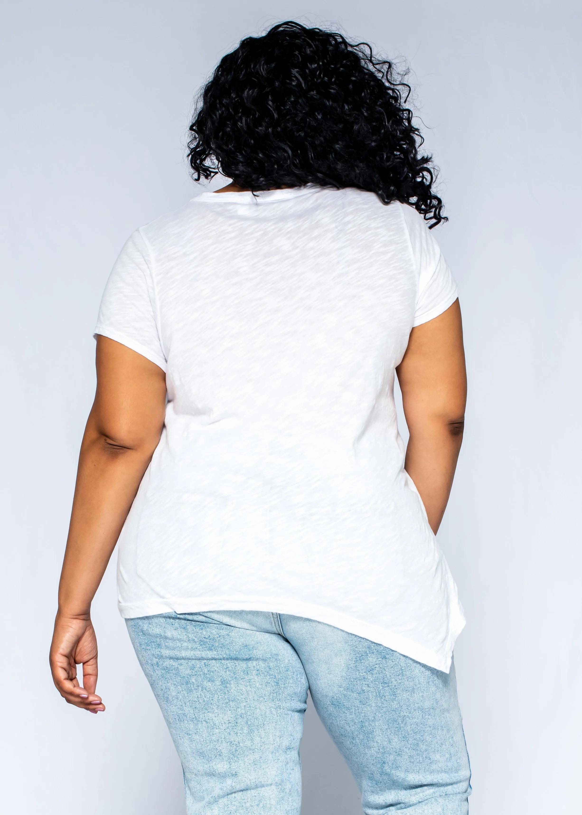 Short Sleeve Tunic Double Slant Hem V-Neck