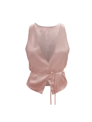 Silk Button Front Vest Nude Smoke