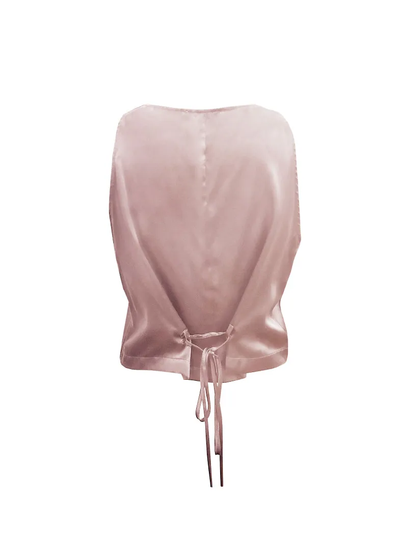 Silk Button Front Vest Nude Smoke