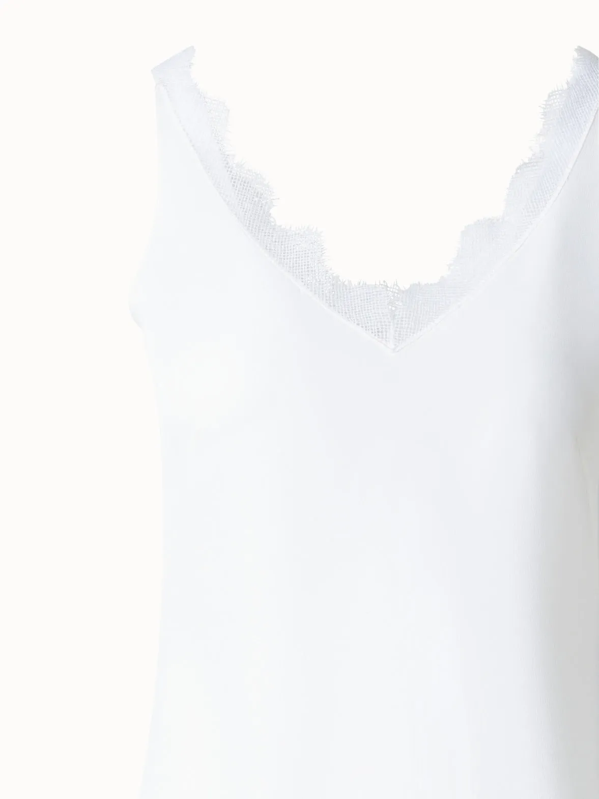 Silk Crêpe V-Neck Top with Lace