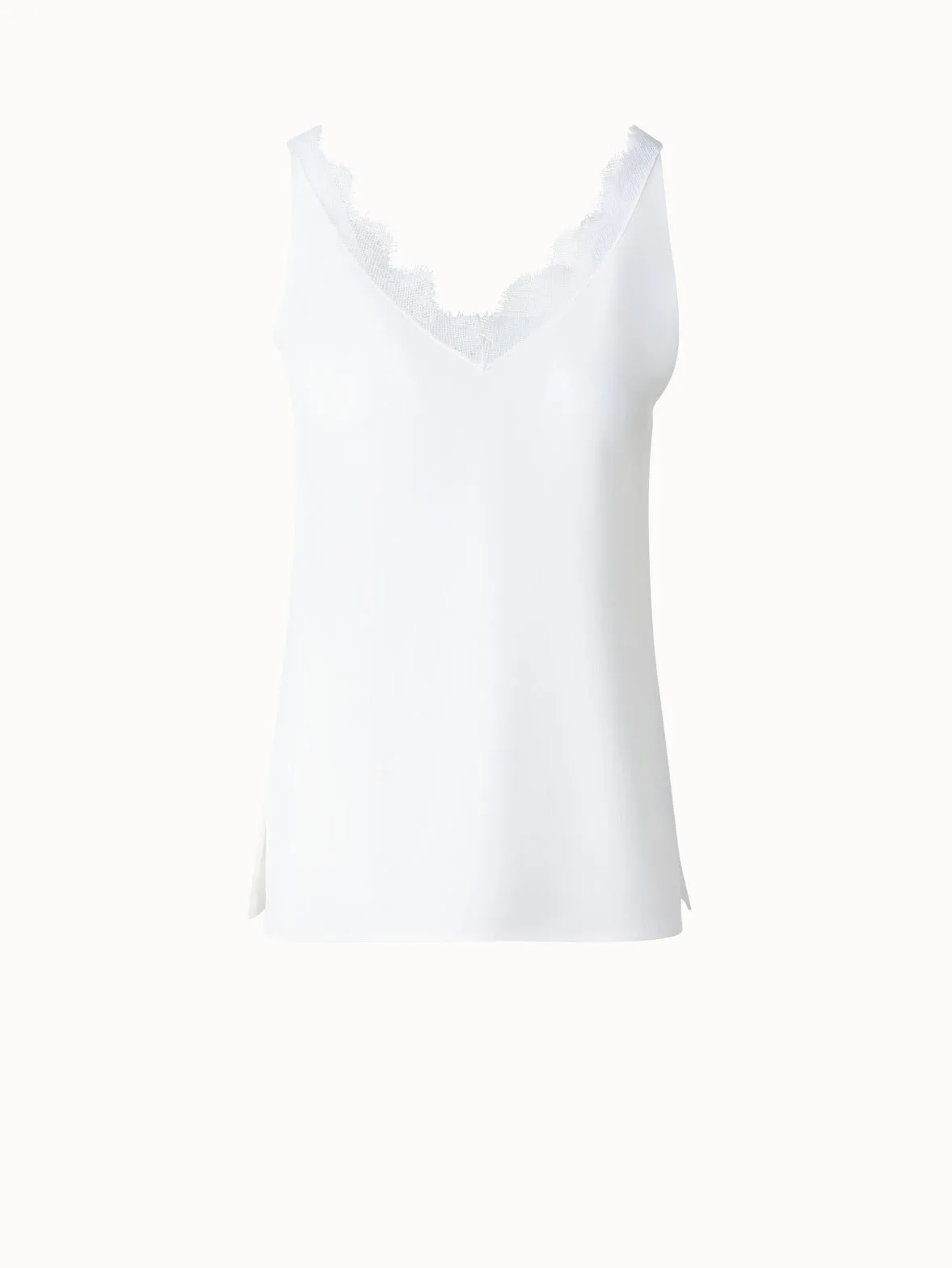 Silk Crêpe V-Neck Top with Lace