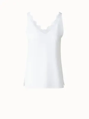 Silk Crêpe V-Neck Top with Lace