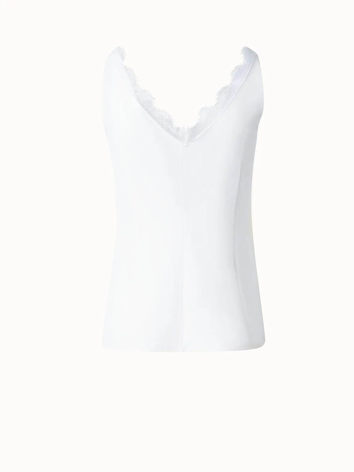 Silk Crêpe V-Neck Top with Lace