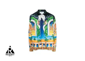 Silk Cuban Collar Long Sleeve Shirt "Maison D’ete"