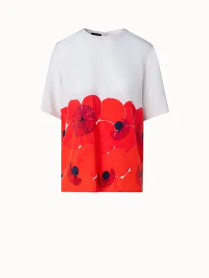 Silk T-Shirt Blouse with Poppy Print