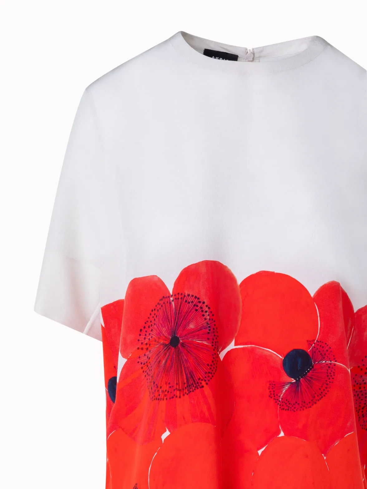 Silk T-Shirt Blouse with Poppy Print