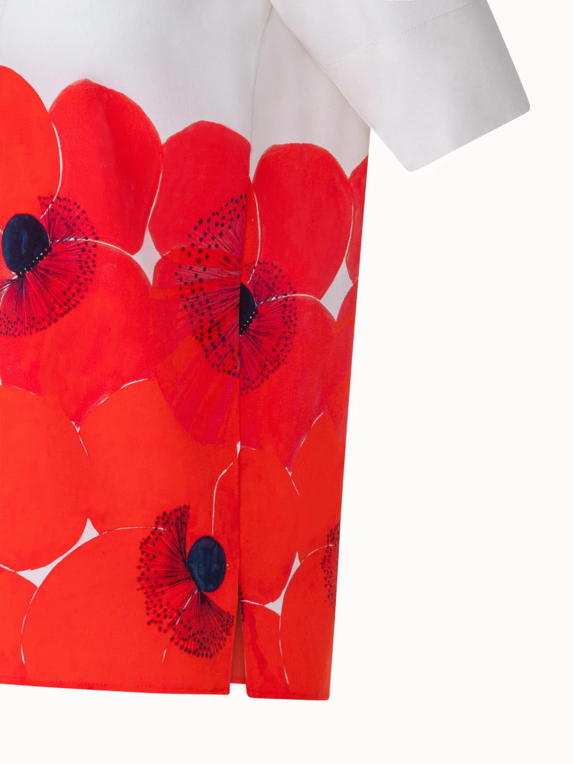 Silk T-Shirt Blouse with Poppy Print