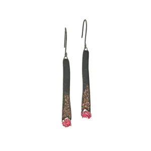 Silver and Rose Gold Earrings with Rough Rubies & Diamonds