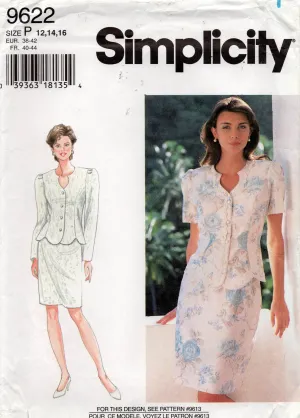 Simplicity 9622 Womens Shaped Princess Jacket & Skirt 1990s Vintage Sewing Pattern Size 12 - 16 UNCUT Factory Folded