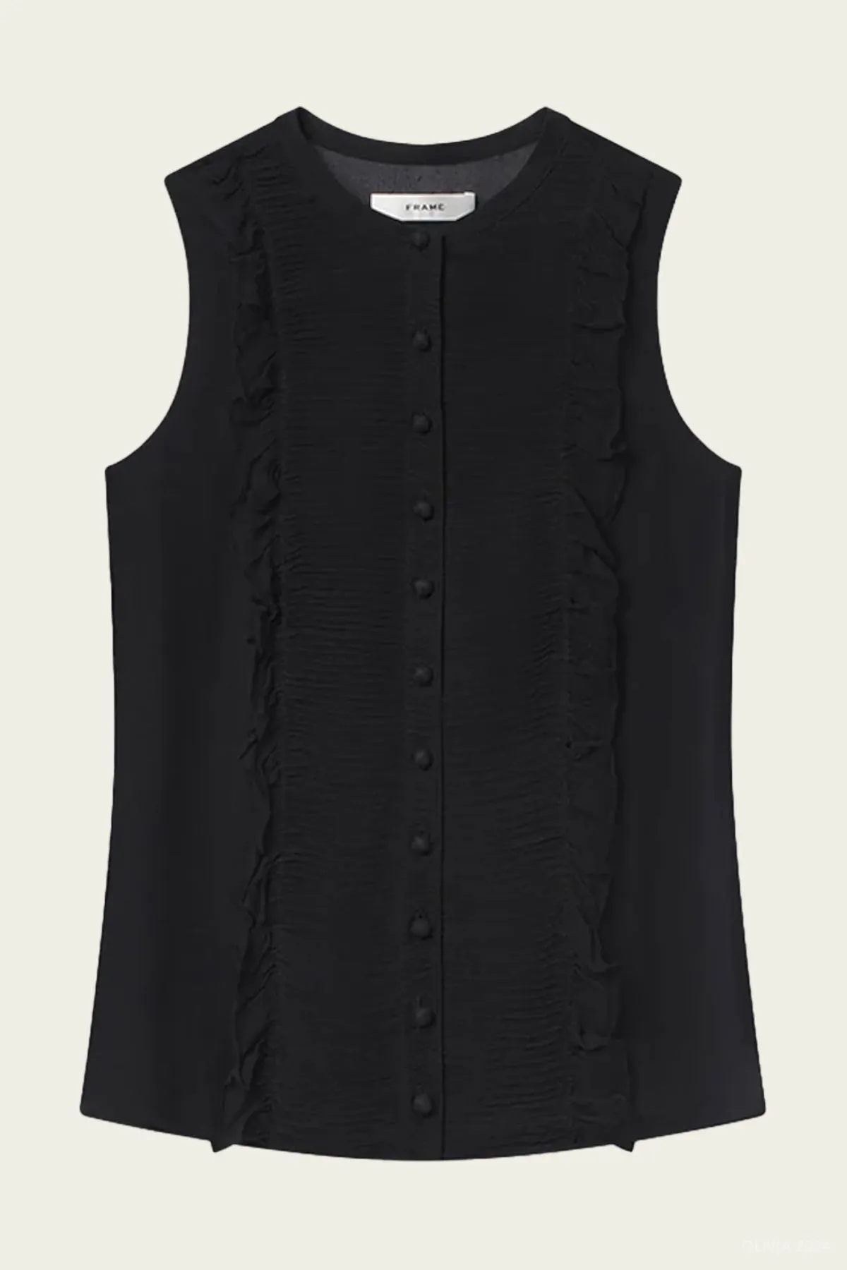 Sleeveless Ruffle Trim Blouse in Black