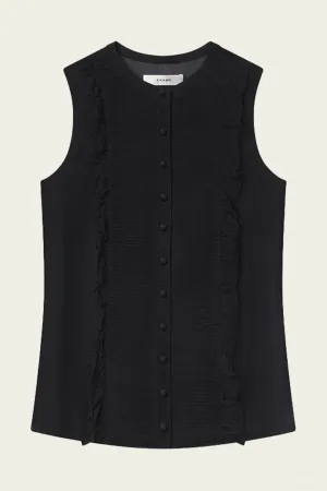 Sleeveless Ruffle Trim Blouse in Black