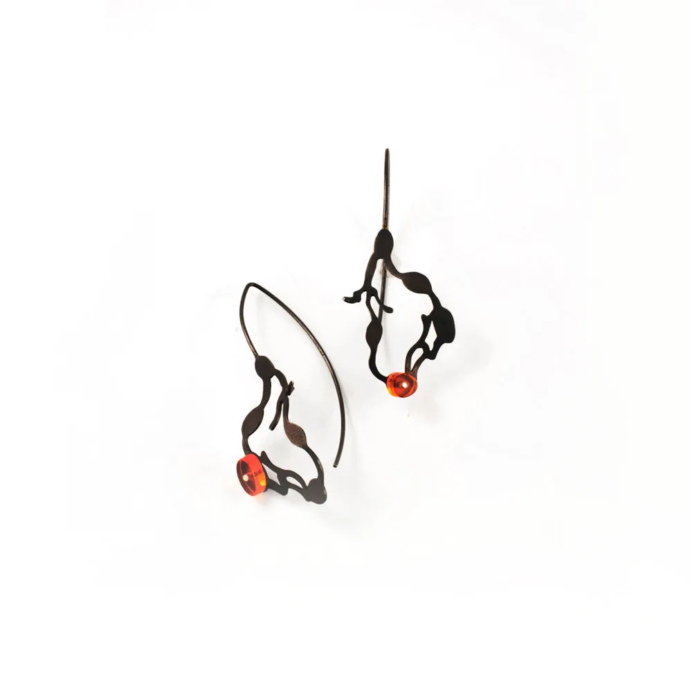 Small Hanging Seaweed Earrings in Oxidized Silver