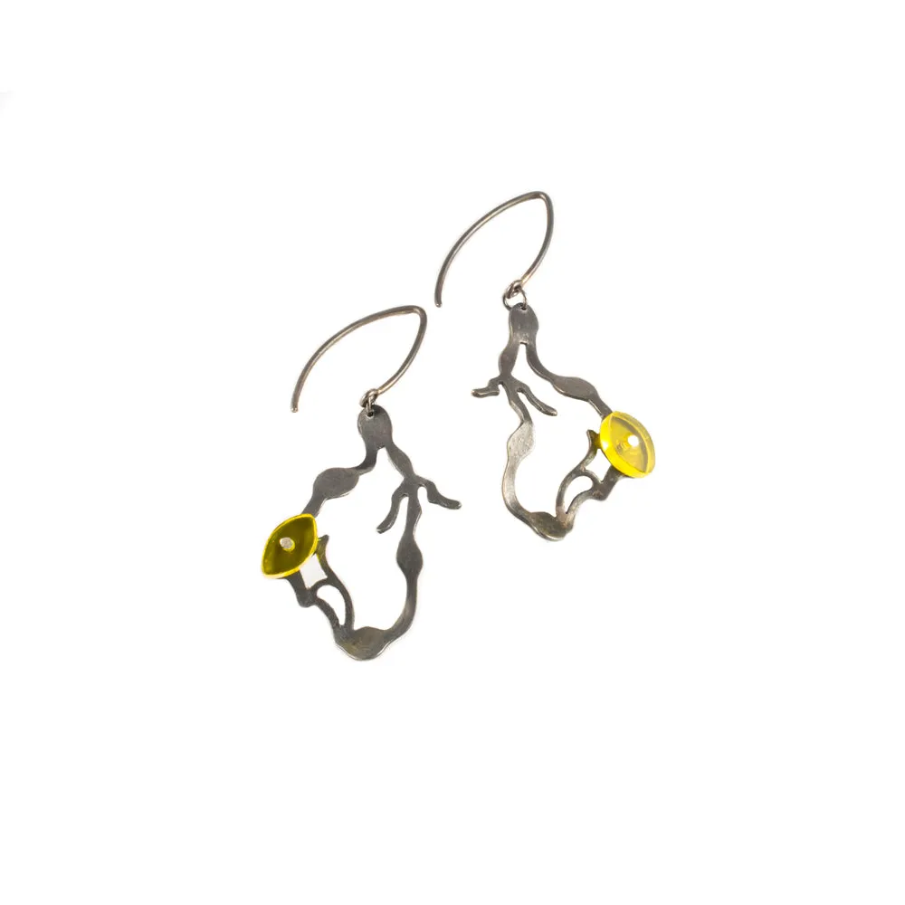 Small Hanging Seaweed Earrings in Oxidized Silver
