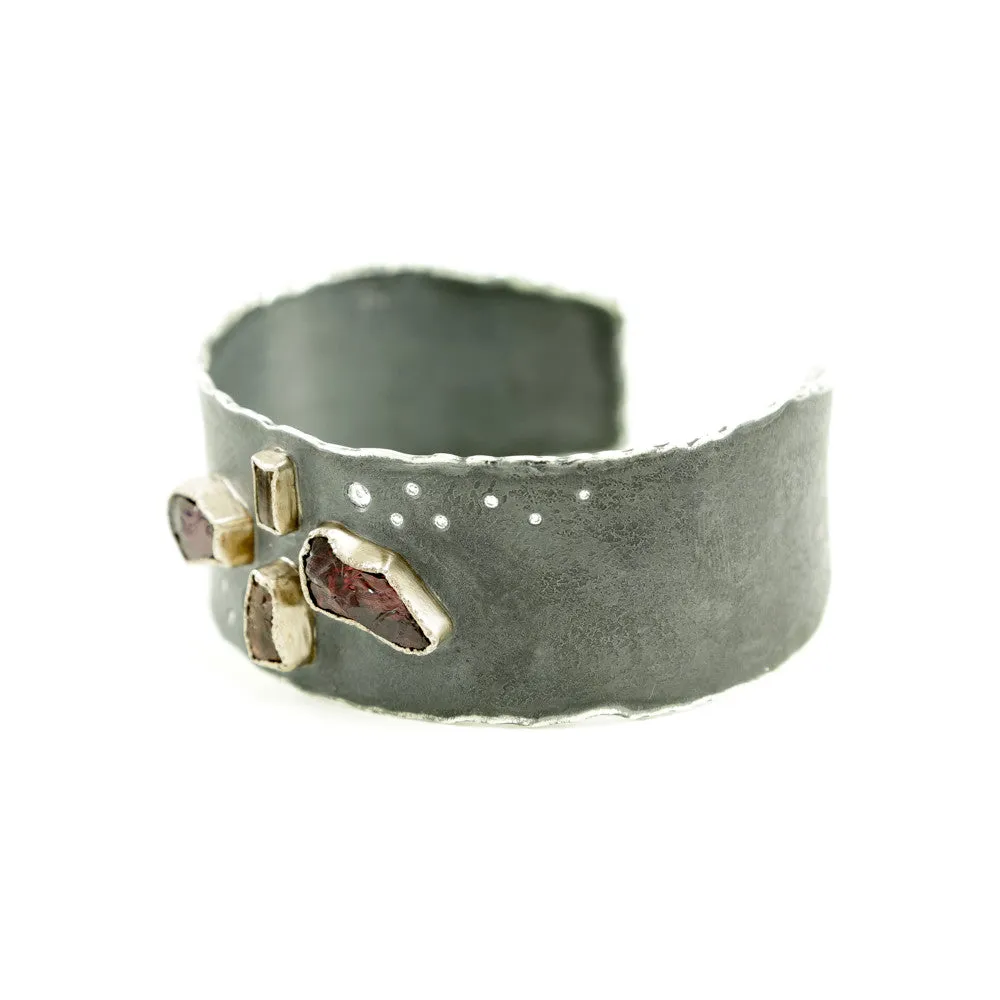 Sterling Silver and Gold Cuff Bracelet with Rough Garnet, Topaz & Diamonds