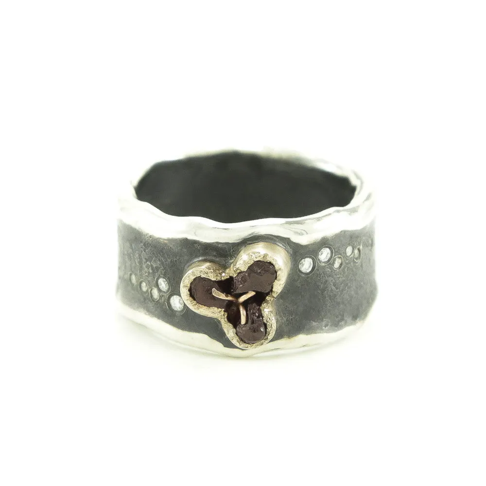 Sterling Silver and Gold Ring with Rough Garnet & Diamonds