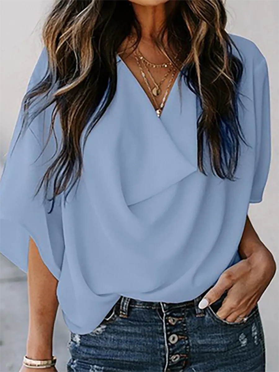 Stunncal V-Neck Loose Mid-Sleeve T-Shirt(7 colors)