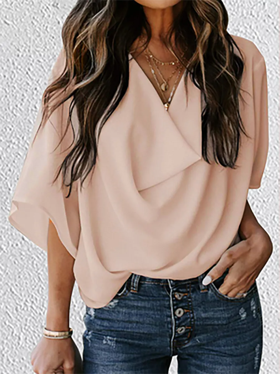 Stunncal V-Neck Loose Mid-Sleeve T-Shirt(7 colors)