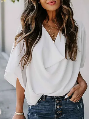 Stunncal V-Neck Loose Mid-Sleeve T-Shirt(7 colors)