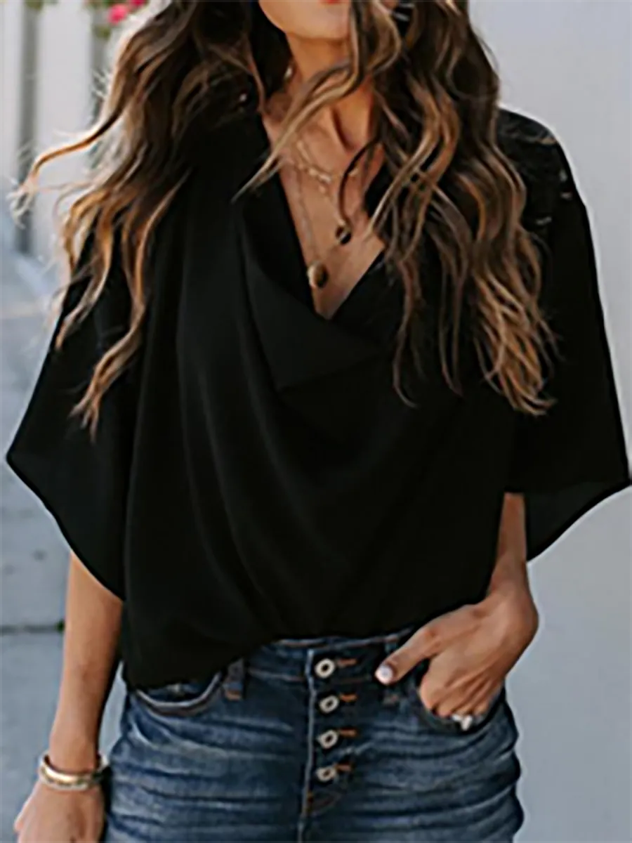 Stunncal V-Neck Loose Mid-Sleeve T-Shirt(7 colors)